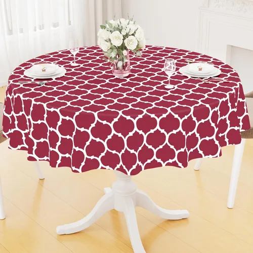 Miniatura 9 de Smiry Mantel redondo de plástico para mesa, mantel de vinilo impermeable con parte trasera de franela para mesas redondas, lavable y a prueba
