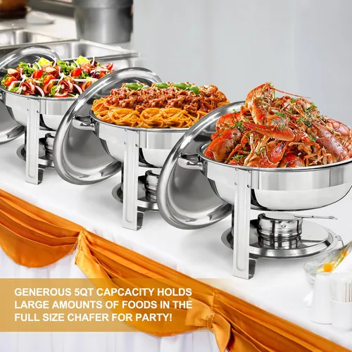 Miniatura 2 de Nova Microdermabrasion Juego de 6 platos de bufé de acero inoxidable de 5 cuartos de galón, calentadores de alimentos para catering, fiestas