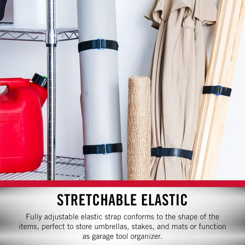 Miniatura 2 de VELCRO Brand Organización de garaje Correas elásticas con hebilla Paquete de postes y estacas, organiza cables de herramientas eléctricas