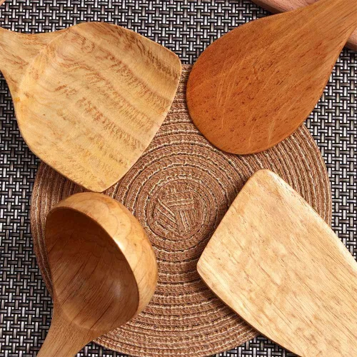Miniatura 4 de Espátula de madera para cocinar, espátula de cocina de mango largo, pala de arroz, espátula antiadherente, cucharas de madera, raspador, cuchara