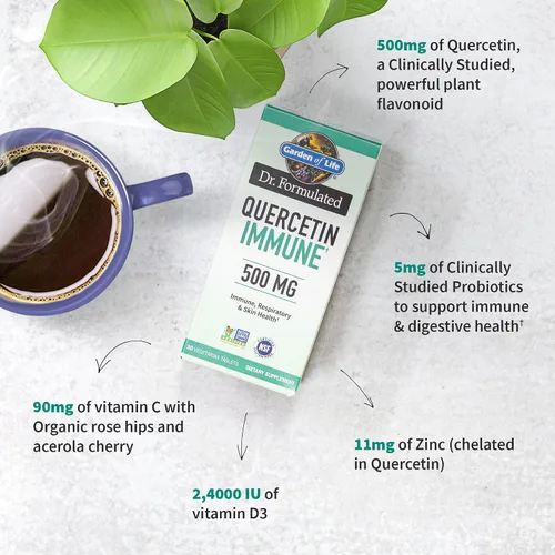 Miniatura 2 de Garden of Life Suplemento de apoyo al sistema inmunológico de quercetina una vez al día con vitamina C, D y probióticos, formulado por Dr. - Salud