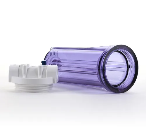 Miniatura 3 de Hydronix HF3-10CLWH12PR, carcasa transparente de 10 pulgadas con tapa de costilla blanca para sistemas de ósmosis inversa y filtración, puertos