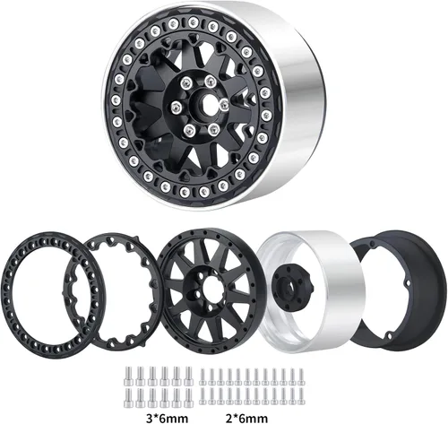 Miniatura 4 de Juego de 4 cubos de rueda de metal Beadlock de 2.2 pulgadas para Axial Wraith SCX10 90048 RR10 TRX4 D90 RC Crawler Car (negro)
