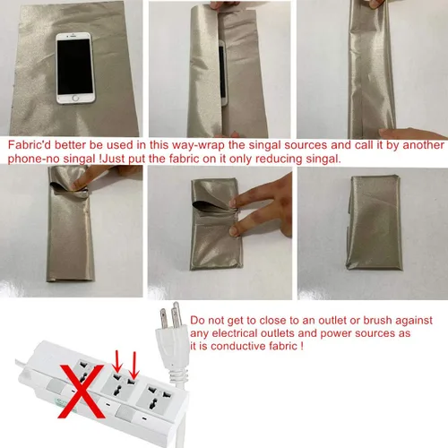 Miniatura 5 de Amradield Tela Faraday de 43 x 39 pulgadas con cinta conductora de 2 x 20 pulgadas, material de poliéster de níquel, cobre, material de influencia