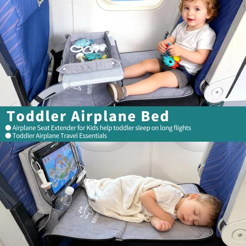 Miniatura 6 de Cama de avión para niños pequeños con cubierta de bandeja que se puede convertir en bolsa, extensor de asiento de avión para niños, cama de avión