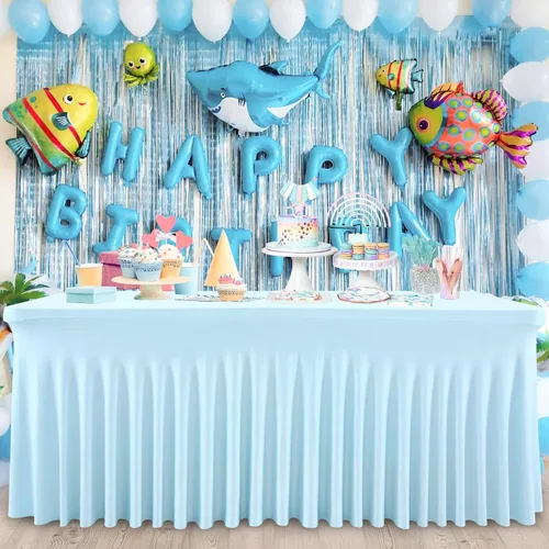 Miniatura 25 de Besutolife falda de mesa de 6 pies rosa para mesa rectangular, falda de mesa de tutú de elastano para fiestas, bodas, baby shower