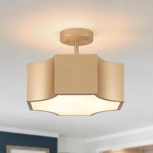 Lámpara de techo moderna de 3 luces doradas de 12.6 pulgadas, montaje semiempotrado industrial de metal cerca del techo, lámparas de granja para