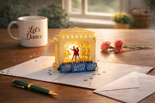 Miniatura 8 de iGifts And Cards Tarjeta de felicitación emergente 3D de Ballet Theater – Tarjeta de felicitación de escenario de actuación de baile, aniversario