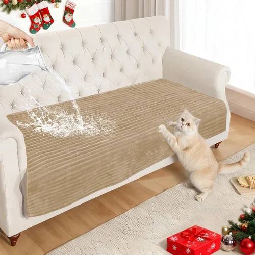 Miniatura 9 de NAISI Fundas de sofá para perros, funda impermeable de franela a rayas, apta para mascotas, lavable, protector antideslizante para sofá seccional