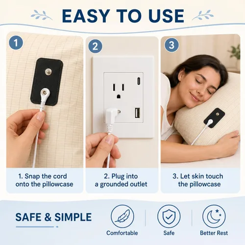 Miniatura 3 de Funda de Almohada con Conexión a Tierra Queen Conductiva, Fundas de Almohada con Conexión a Tierra de Algodón Orgánico, Sábanas con Conexión a