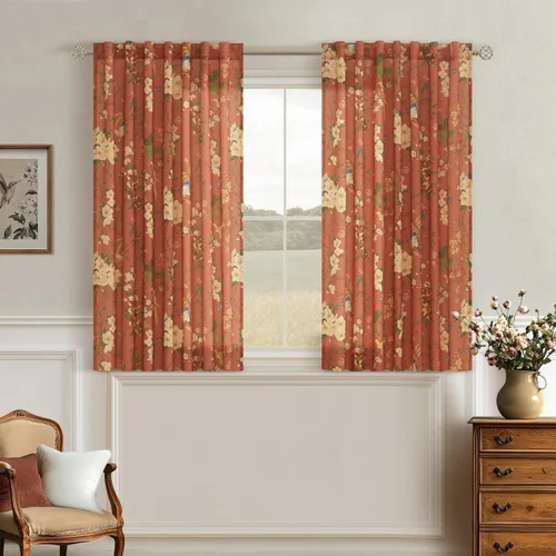 Miniatura 42 de Cortinas de lino florales azules y amarillas, estilo vintage, bohemio, de 63 pulgadas, 2 paneles con pestaña trasera para sala de estar