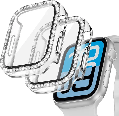 Miniatura 9 de Goton - Pack de 2 Fundas Bling para Apple Watch con Protector de Pantalla 40mm SE 3/2/1, Series 6/5/4, Funda con Purpurina para Mujer con Diamantes
