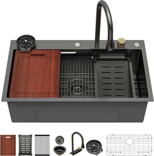 Miniatura 39 de Sarlai 15 Fregadero de Barra de 15x15 Pulgadas para Cocina, Fregadero de Barra de Acero Inoxidable de Calibre 16, Estación de Trabajo con Repisa
