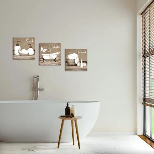 Miniatura 3 de RnnJoile Imágenes de baño beige para pared, arte de pared para bañera o spa, impresiones decorativas para relajarse y relajarse, arte para baño