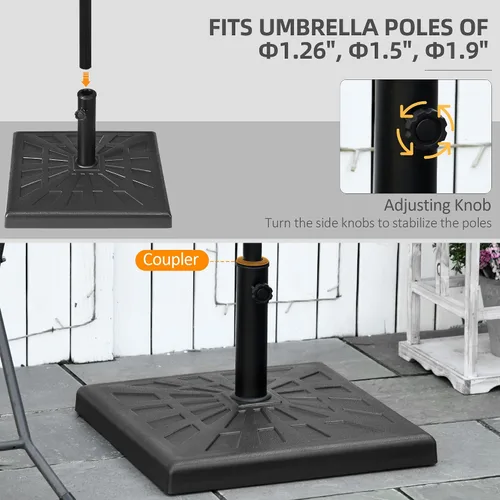 Miniatura 3 de Outsunny Base de resina para sombrilla de patio de 42 libras, soporte cuadrado de 20 pulgadas para postes de sombrilla de 1.26 pulgadas, 1.5