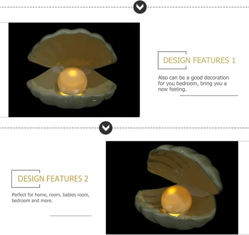 Miniatura 9 de IMIKEYA Shell Pearl Light White Ceramic LED Pearl in Shell Luz nocturna Escritorio portátil inspirado en el océano Lámpara de concha para dormitorio