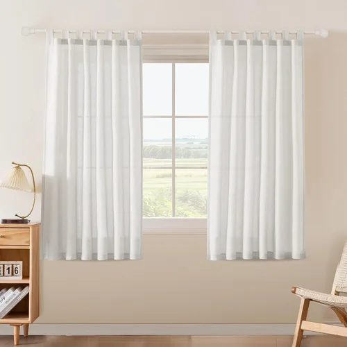 Miniatura 15 de FantasDecor Cortinas de lino de 63 pulgadas de largo, 2 paneles con pestañas superiores para sala de estar/dormitorio, cortinas texturizadas de lino