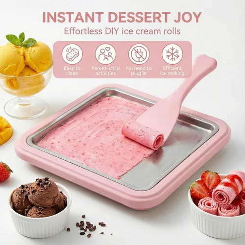 Miniatura 2 de Máquina de helados enrollados, bandeja de helado con rodillo de helado, máquina de helado casera manual para sorbete de yogur congelado, bandeja