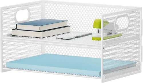 Miniatura 13 de Marbrasse Bandeja organizadora de papel de 2 niveles, organizador de archivos de malla con asa, organizador de escritorio clasificador de papel