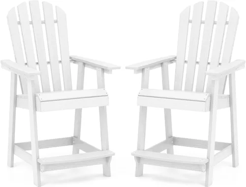 Miniatura 11 de Tangkula Taburete de bar para exteriores, silla Adirondack alta de polietileno de alta densidad con reposabrazos y reposapiés, resistente a la Marrón