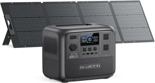 Miniatura 10 de BLUETTI Estación de energía portátil AC70, generador solar de 768 Wh con 2 salidas de CA de 1000 W (elevación de potencia de 2000 W), 100 W tipo C