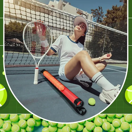 Miniatura 6 de Lenwen 2 piezas de tubo de recogida de pelota de tenis con correa para el hombro, soporte ligero para colector, 15 pelotas de tenis, agarrador, Rojo