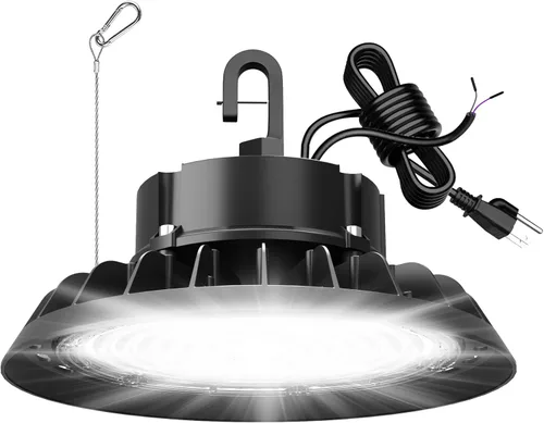 Miniatura 11 de UFO - Luz LED de alta bahía de 100 W, luces LED de alta bahía de 14,000LM, 0-10 V, regulable, cable de 6 pies con enchufe estadounidense, gancho