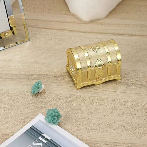 Miniatura 9 de Hipiwe Joyero de metal vintage con diseño de cofre del tesoro, aretes de anillo pequeño, collar de recuerdo para niñas, mujeres y mujeres, dorado
