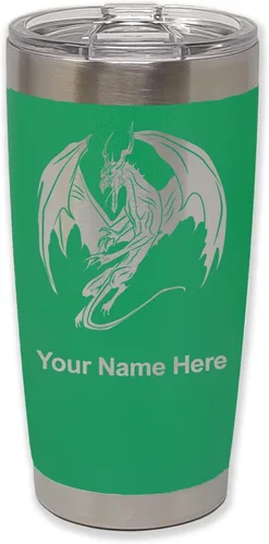 Miniatura 7 de LaserGram Vaso aislado al vacío de 20 onzas, dragón, grabado personalizado incluido (negro)