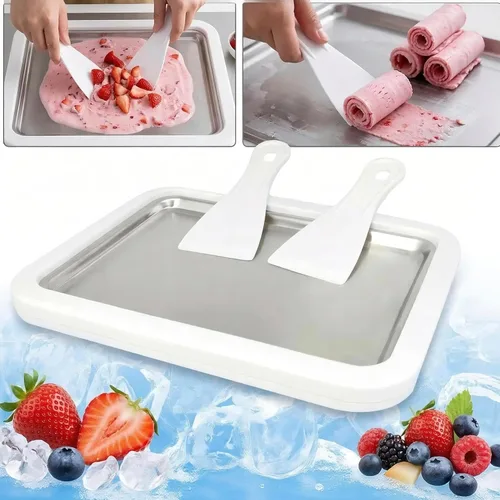 Miniatura 3 de At-Home - Máquina de helados enrollada - Molde de congelación instantánea mágica para servir suave y yogur congelado. Bandeja de helado fácil