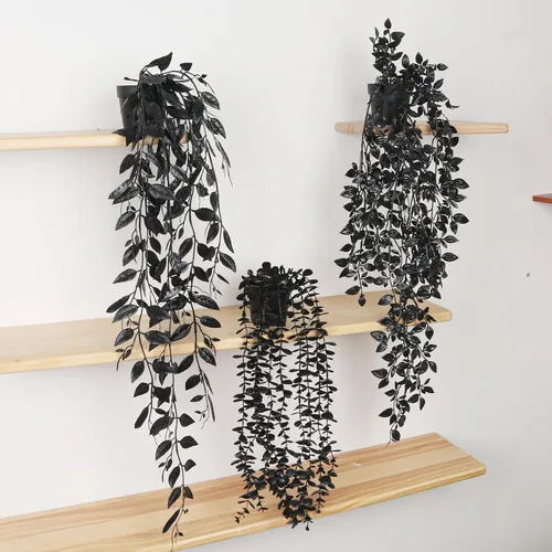 Miniatura 4 de Plantas colgantes artificiales negras en maceta, paquete de 3 plantas falsas para pared, hogar, habitación, oficina, decoración de interiores