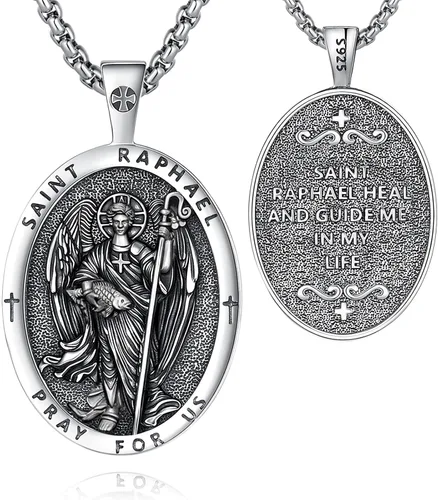 Miniatura 54 de Vito Collar de plata de ley 925 para mujeres y hombres, San Benito, crucifijo, Caravaca, San Cristóbal, San Judas, medalla patronal, amuleto