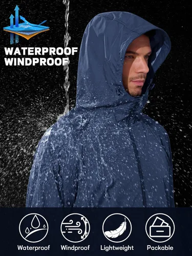 Miniatura 4 de Chaqueta impermeable para hombre, rompevientos, impermeable, para ciclismo, correr, senderismo, con capucha, ligera, plegable