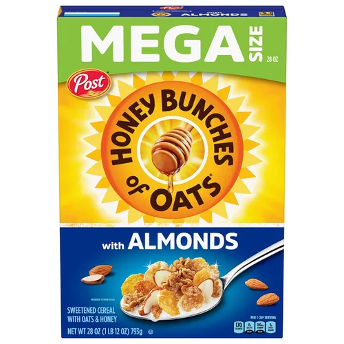 Miniatura 18 de Honey Bunches of Oats Cereal de desayuno con almendras, cereal de almendras con miel con racimos de avena y granola, caja de 12 onzas