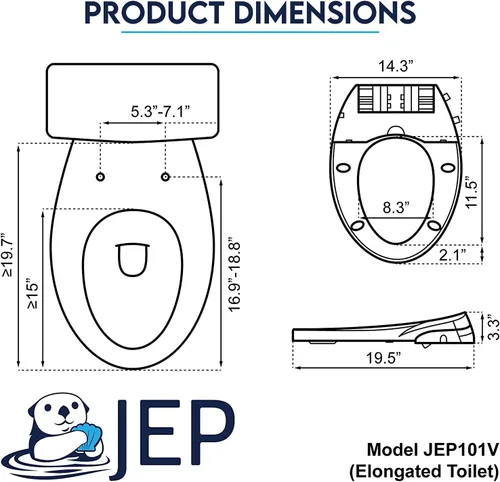 Miniatura 6 de JEP Asiento de inodoro manual con doble boquilla para inodoros alargados con asiento y funda de cierre suave Asiento de bidé para limpieza trasera