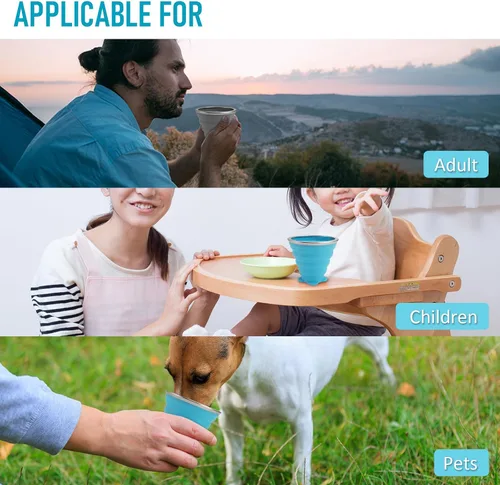 Miniatura 6 de JBER Taza de viaje plegable de silicona, taza de camping plegable de silicona con tapas, taza de bebida expandible para senderismo al aire libre