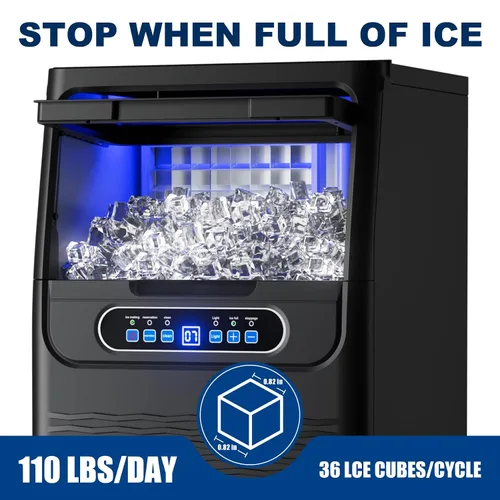 Miniatura 2 de Máquina de hielo comercial de 110 libras/día independiente de acero inoxidable sobre mostrador con cuchara, tubos de filtro de agua