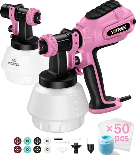 Pulverizador de pintura con 50 revestimientos desechables para vasos y repuesto de doble pistola, pulverizador eléctrico HVLP para pintura de casas: