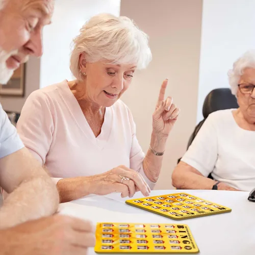 Miniatura 6 de MR CHIPS Tarjetas de bingo a prueba de atascos con ventanas deslizantes, 50 tarjetas de obturador reutilizables, 75 tarjetas de llamadas, 1 tablero
