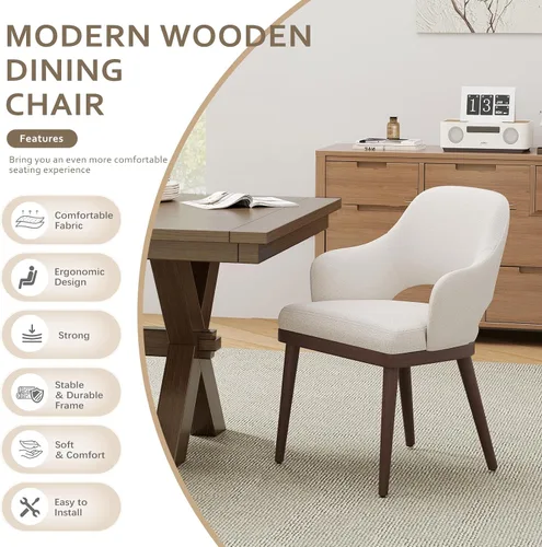 Miniatura 3 de MALOL Juego de 2 sillas de comedor de madera, silla moderna tapizada de tela para comedor, sillas laterales de cocina, silla de cena campestre