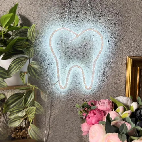 Miniatura 5 de Letrero de neón LED en forma de diente de 9 x 7.9 pulgadas, luz dental para decoración de clínica, oficina y dentista, arte de pared de sonrisa