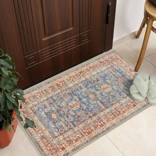 Miniatura 63 de GLN Rugs Bohemian Collection - Alfombra de felpilla lavable a máquina, bohemio vintage, antideslizante, alfombra de felpilla de pelo bajo, alfombra