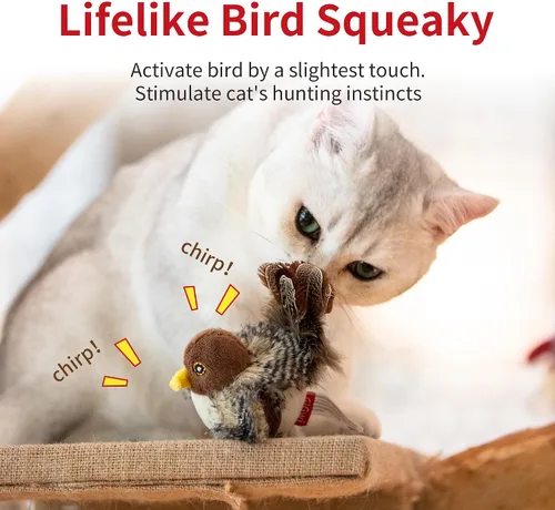 Miniatura 2 de PETGEEK Gigwi - Juguete de pájaro simulado para gatos, pájaro falso para gatos de interior, juguetes para gatos de interior, juguetes de melodía