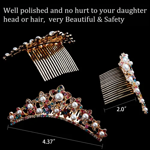 Miniatura 3 de ANBALA Corona tiara pequeña con peine para el cabello, paquete de 3 mini tiara, corona de princesa, accesorios para el cabello brillante con cristal