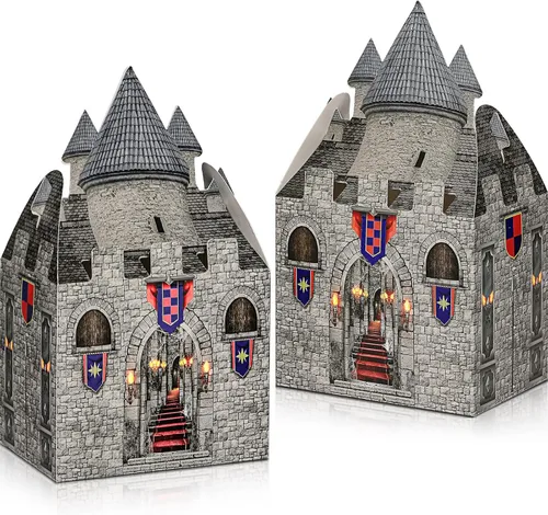 TaoBary 24 cajas de castillo medieval de 8 x 5 x 3 pulgadas, castillo de cartón, castillo de Halloween, caballero temático, suministros de fiesta,