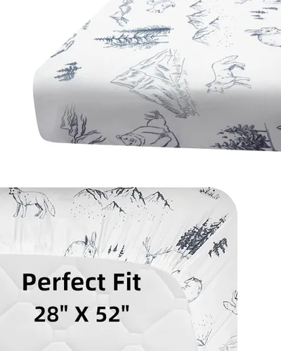 Miniatura 6 de Juego de 4 sábanas ajustables unisex para cuna, diseño de animales del bosque del bosque, de madera, neutro, para bebés, niños o niñas, bosque