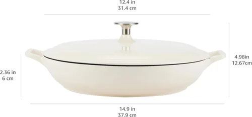 Miniatura 8 de Amazon Basics Cacerola Sartén Redonda de Hierro Fundido Esmaltado con Tapa para Horno, 3.3 Cuartos, Blanco
