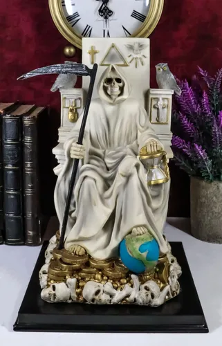 Miniatura 9 de Ebros Túnica blanca Santa Muerte Santa Muerte Hueso Sagrado Madre sentada en el trono con guadaña Estatua Patrón de Protección Sanación Pureza