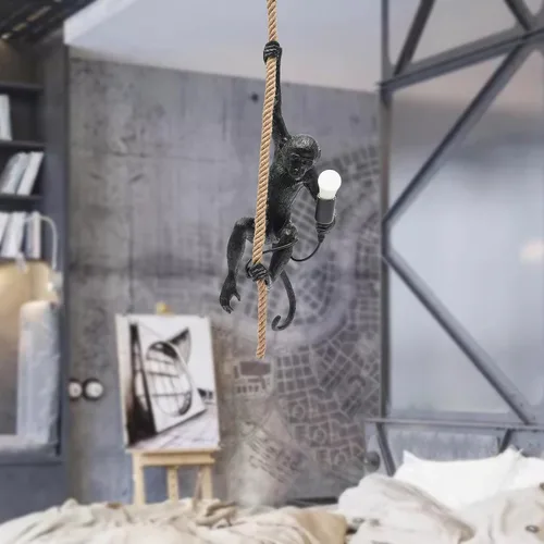 Miniatura 8 de TFCFL Vintage Monkey Pendant Light Chandelier Resin Hemp Rope Industrial Edison Ceiling Pendant Lamp Fixture, E26 Hanging Lamp Fixture for Indoor