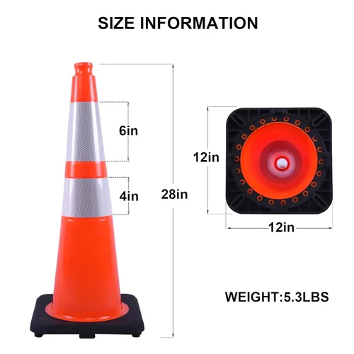 Miniatura 8 de OrangeStar Conos de tráfico naranjas de 28 pulgadas, paquete de 8 conos de seguridad de PVC resistentes con 2 collares reflectantes, base pesada